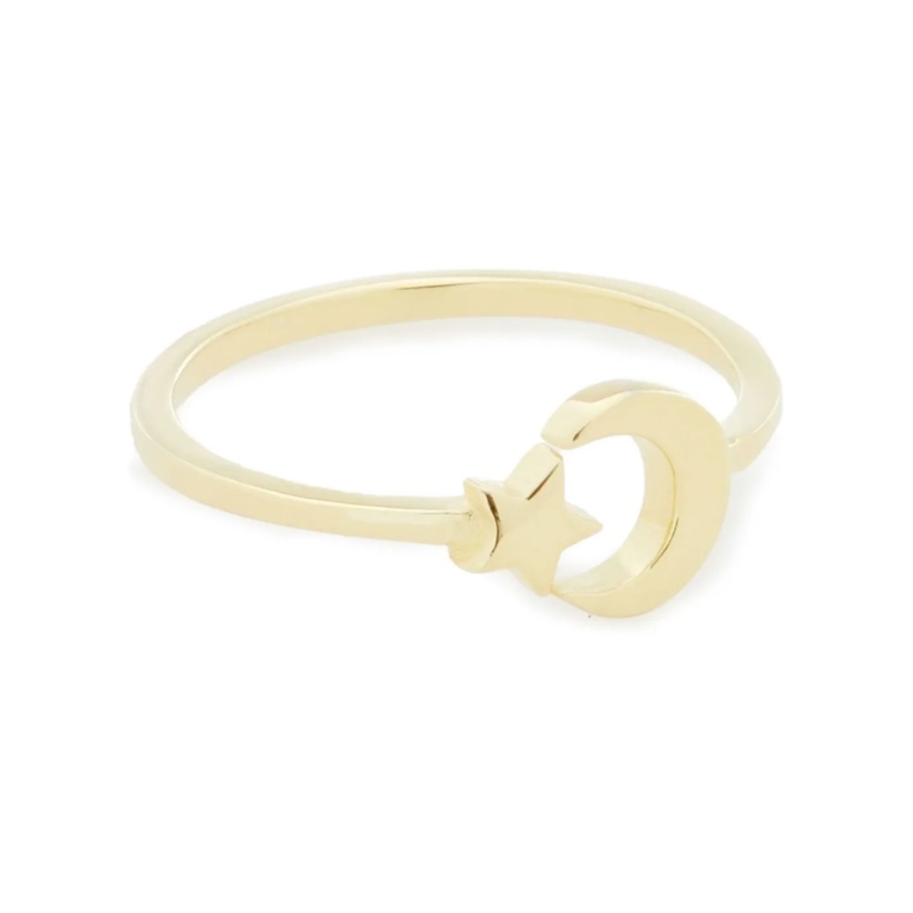 SHASHI Crescent Moon & Star 18-Karat Gold Plated Ring 7